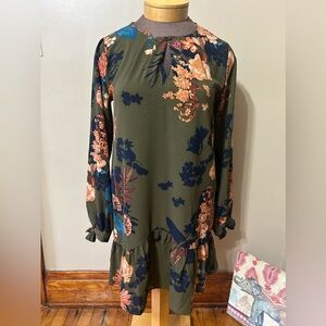Umgee Floral Dress in Olive and Navy